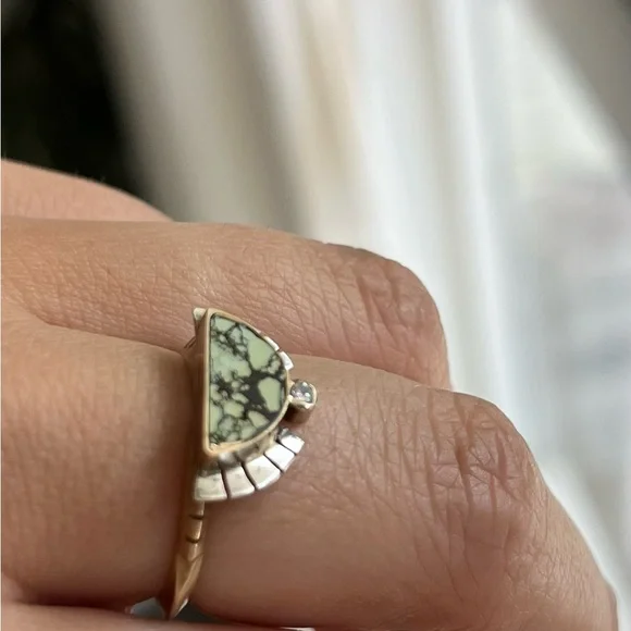 COPY - Young In The Mountains Gold Silver Diamond Turquoise Ring - Picture 4 of 6